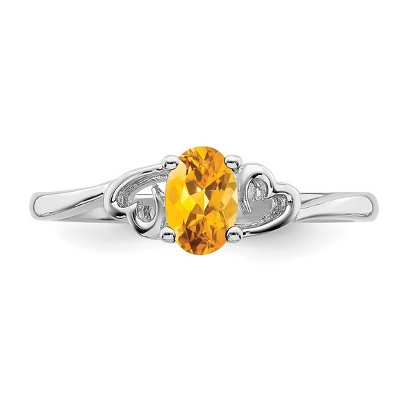 925 Sterling Silver Rhodium-plated Citrine (November Birthstone) Ring Size 8